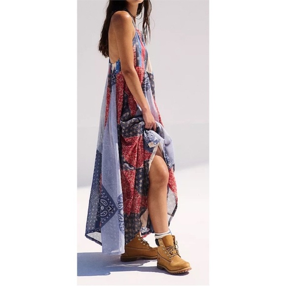 NWT Free People We The Free Heritage Maxi Dress Racerback Patchwork Americana - Picture 4 of 10